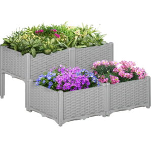 PP Set Of 4 Raised Outdoor Garden Planter Box Brown & Grey