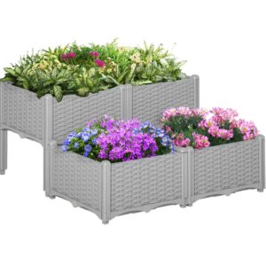 PP Set Of 4 Raised Outdoor Garden Planter Box Brown & Grey