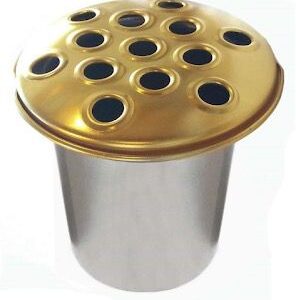 ALUMINIUM GRAVE VASE INSERT 5 INCH SILVER WITH GOLD LID