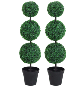 PE Set of 2 Artificial Boxwood Three Balls Topiary Plant Tree's Green