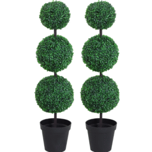 PE Set of 2 Artificial Boxwood Three Balls Topiary Plant Tree's Green