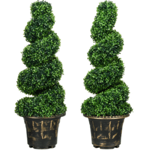 HOMCOM Set of 2 Potted Artificial Plants, Topiary Spiral Boxwood Trees, 90cm