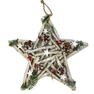 40cm LARGE HANGING TWIGGY STAR WITH CHRISTMAS DECO